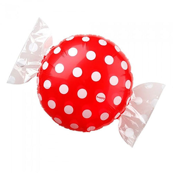 18 inch CANDY W/ WRAPPER ENDS - RED W/ WHITE POLKA DOTS - LA Balloons