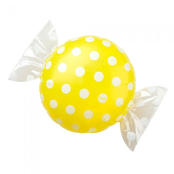 18 inch CANDY W/ WRAPPER ENDS - YELLOW W/ WHITE POLKA DOTS - LA Balloons