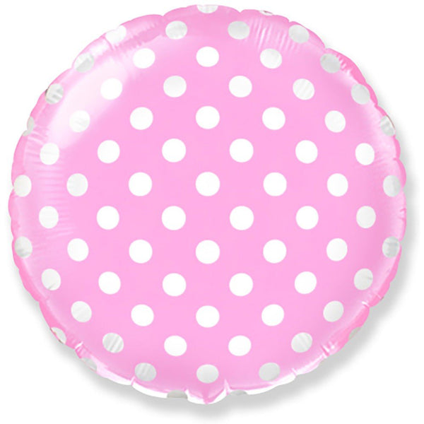 18 inch CIRCLE - BABY PINK WITH WHITE POLKA DOTS - LA Balloons