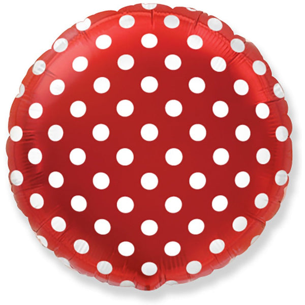 18 inch CIRCLE - RED WITH WHITE POLKA DOTS - LA Balloons