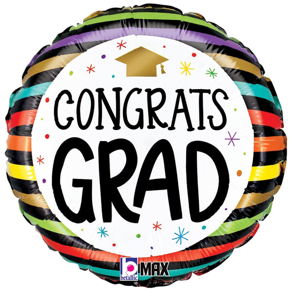 18 inch CONGRATS GRAD COLORFUL STRIPES - LA Balloons