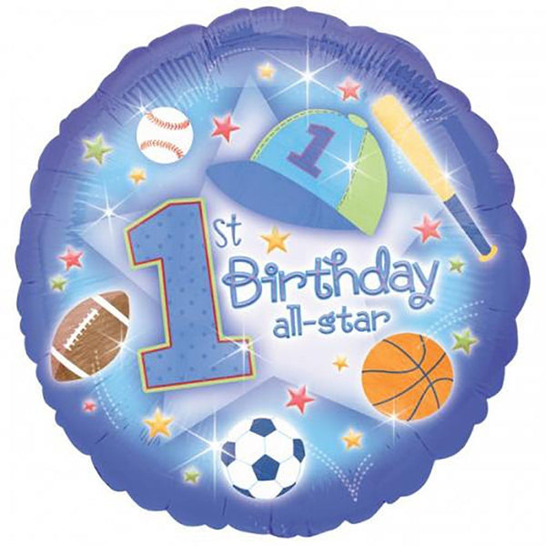 18 inch FIRST BIRTHDAY ALL STAR SPORTS - LA Balloons