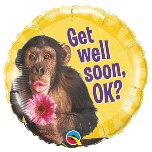 18 inch GET WELL CHIMP W/FLOWER