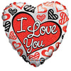 18 inch I LOVE YOU RED & BLACK HEARTS HOLOGRAPHIC HEART - LA Balloons