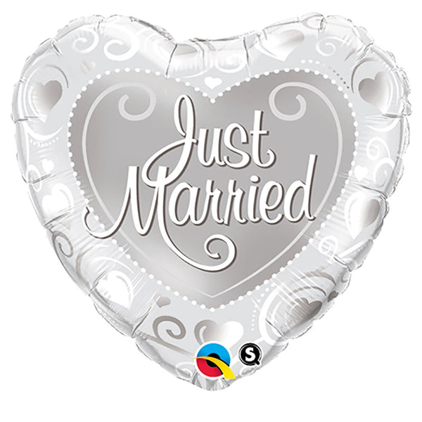 18 inch JUST MARRIED HEARTS - SILVER - LA Balloons