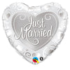 18 inch JUST MARRIED HEARTS - SILVER - LA Balloons