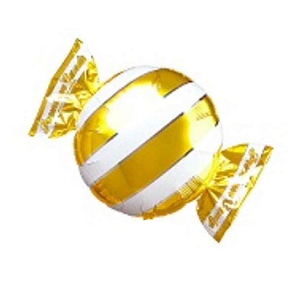 18 inch PEPPERMINT CANDY W/ WRAPPER ENDS - GOLD/ WHITE STRIPES - LA Balloons