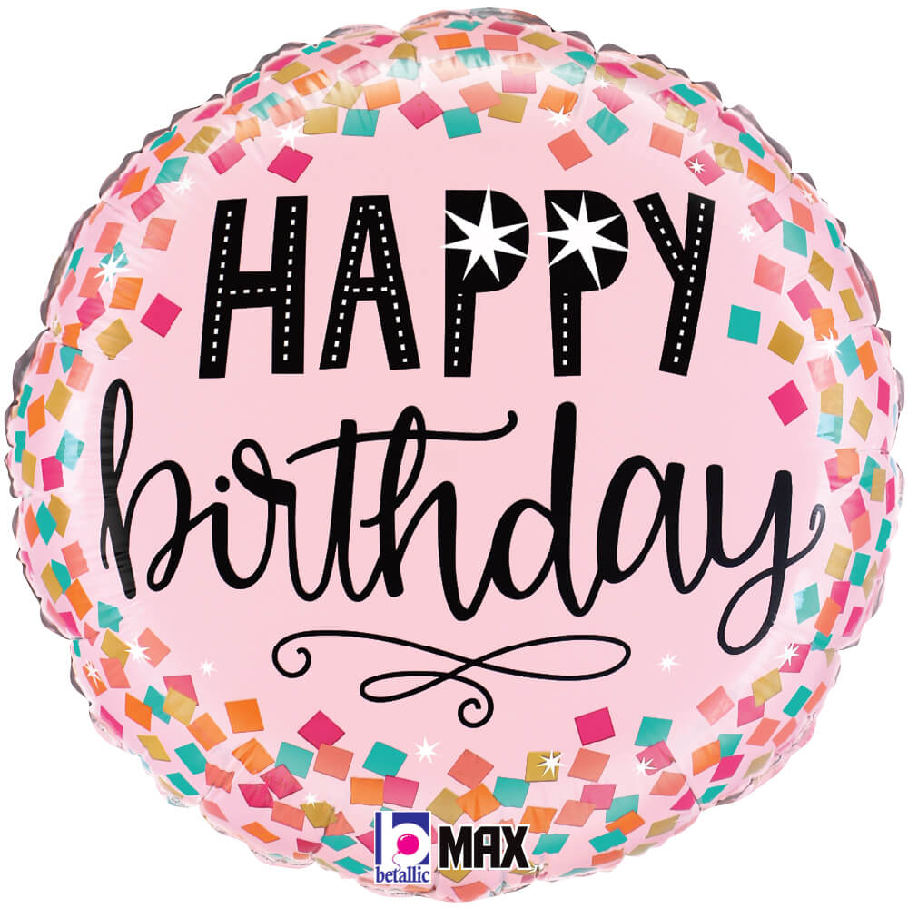 18 inch PINK CONFETTI BIRTHDAY