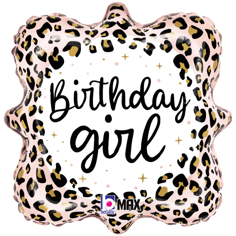 18 inch SATIN LEOPARD BIRTHDAY GIRL