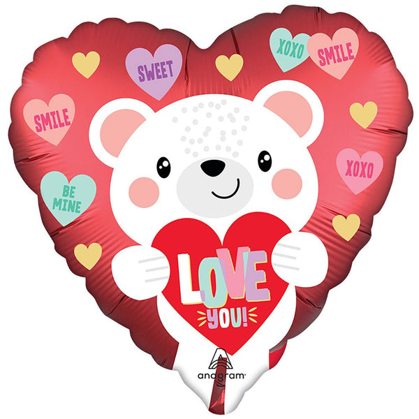 18 inch SATIN LOVE YOU WHITE BEAR - LA Balloons