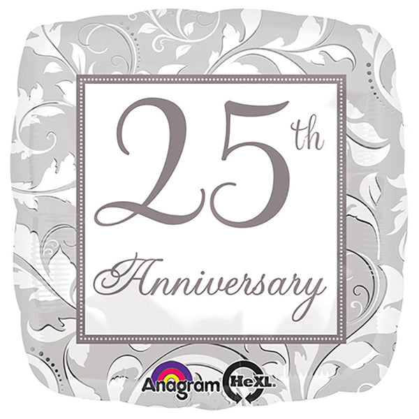 18 inch SILVER ELEGANT SCROLL 25TH ANNIVERSARY - LA Balloons