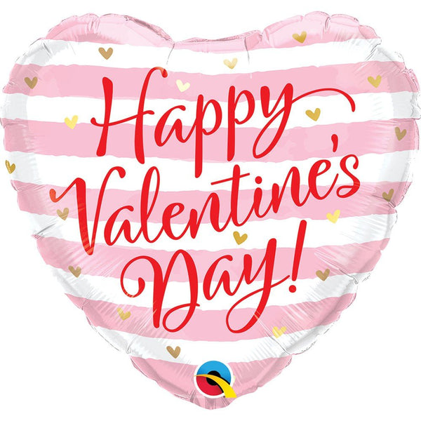 18 inch VALENTINE'S PINK STRIPES - LA Balloons