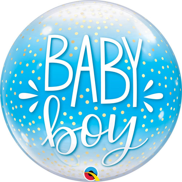 22 inch BUBBLE - BABY BOY BLUE & CONFETTI DOTS - LA Balloons