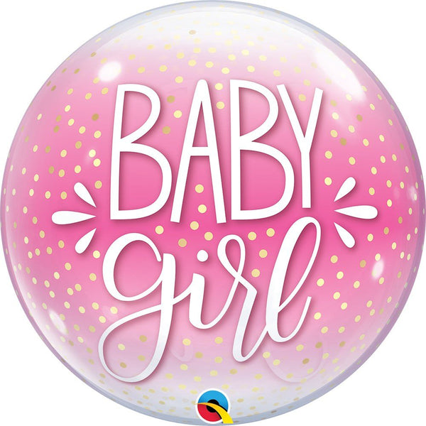 22 inch BUBBLE - BABY GIRL PINK & CONFETTI DOTS - LA Balloons