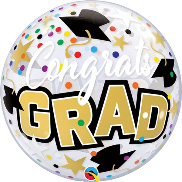 22 inch BUBBLE - CONGRATS GRAD STARS & DOTS - LA Balloons