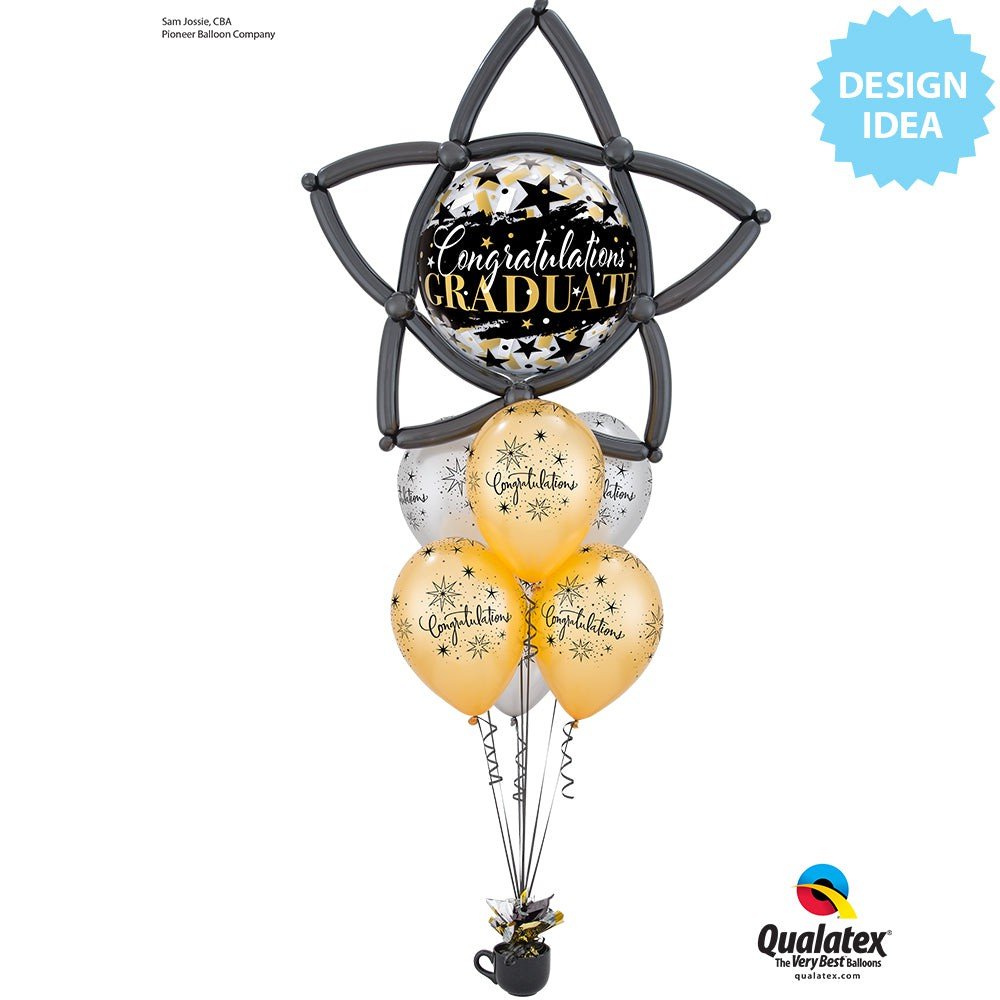 22 inch BUBBLE - GRADUATE BLACK STARS - LA Balloons