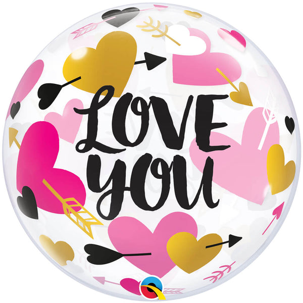 22 inch BUBBLE - LOVE YOU HEARTS & ARROW - LA Balloons