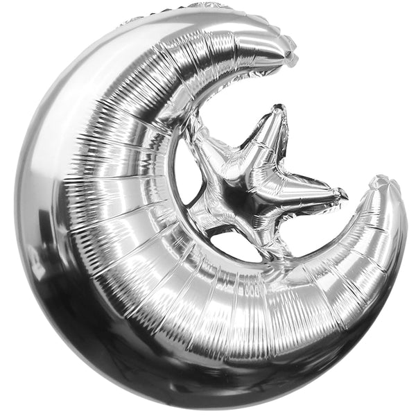 22 inch CRESCENT MOON & STAR - SILVER - LA Balloons