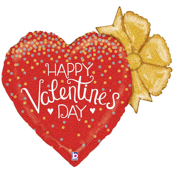 23 inch GLITTERING VALENTINE CONFETTI HEART HOLOGRAPHIC - LA Balloons