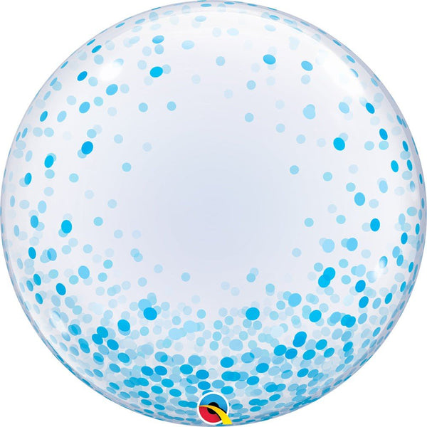 24 inch DECO BUBBLE - BLUE CONFETTI DOTS - LA Balloons