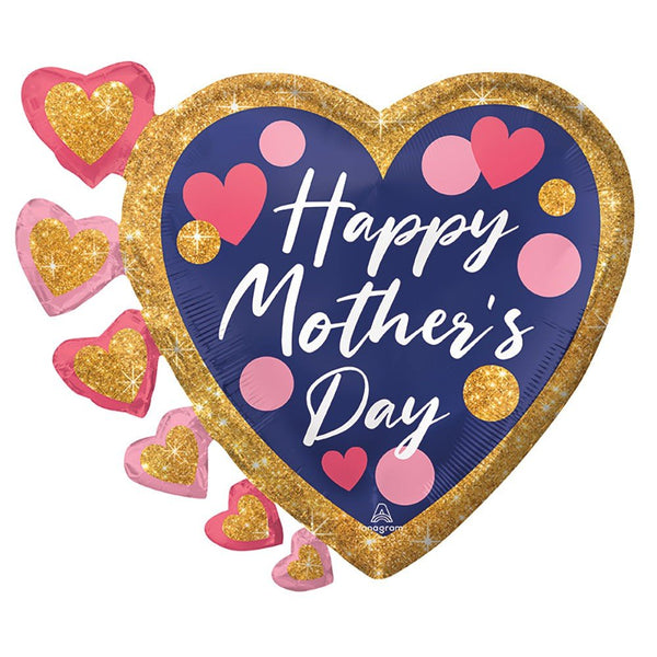 24 inch HAPPY MOTHER'S DAY NAVY, PINK & GLITTER DOTS - LA Balloons