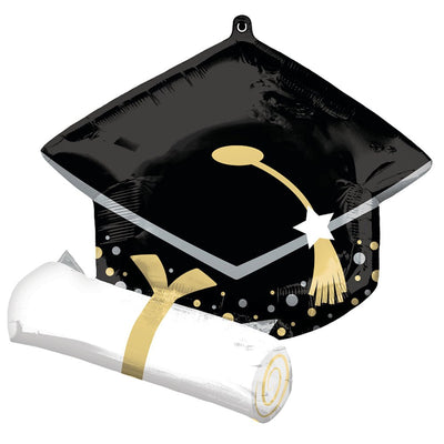 25 inch BLACK GRAD CAP & WHITE DIPLOMA - LA Balloons