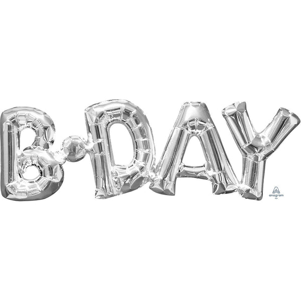 26″ BLOCK PHRASE: "B - DAY" - SILVER (AIR - FILL ONLY) - LA Balloons