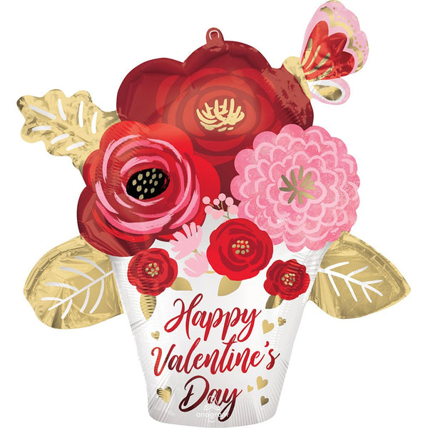 26 inch HAPPY VALENTINE'S DAY SATIN PAINTED FLOWERS - LA Balloons