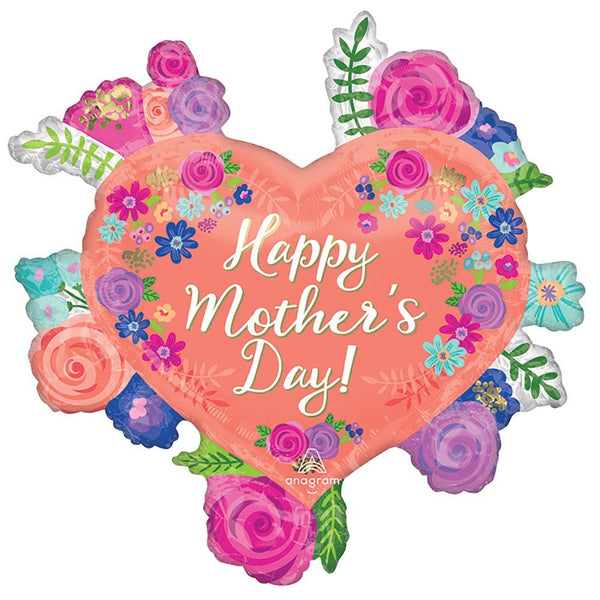 27 inch HAPPY MOTHER'S DAY FLORAL HEART - LA Balloons