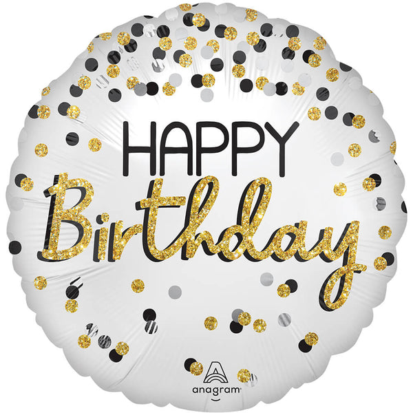 28 inch BLACK SILVER GOLD BIRTHDAY - LA Balloons