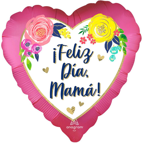 28 inch SATIN FELIZ DIA MAMA WATERCOLOR - LA Balloons
