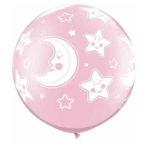 30 inch BABY MOON & STARS - A - ROUND - PEARL PINK - LA Balloons