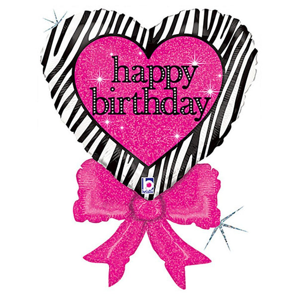30 inch BIRTHDAY ZEBRA HEART BOW - LA Balloons