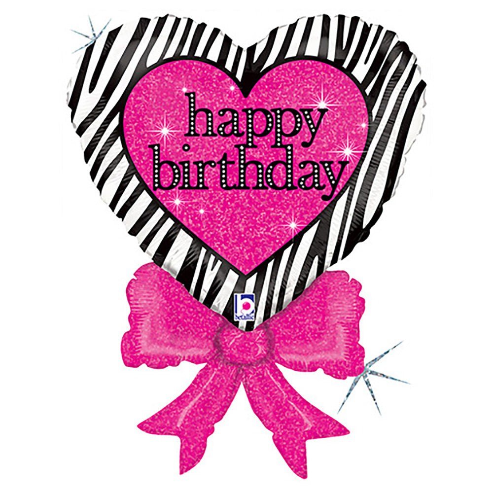 30 inch BIRTHDAY ZEBRA HEART BOW