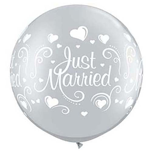 30 inch JUST MARRIED HEARTS WRAP - SILVER - LA Balloons