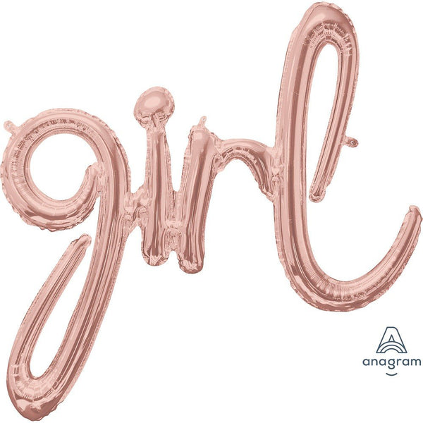 30″ SCRIPT PHRASE: "GIRL" - ROSE GOLD (AIR - FILL ONLY) - LA Balloons
