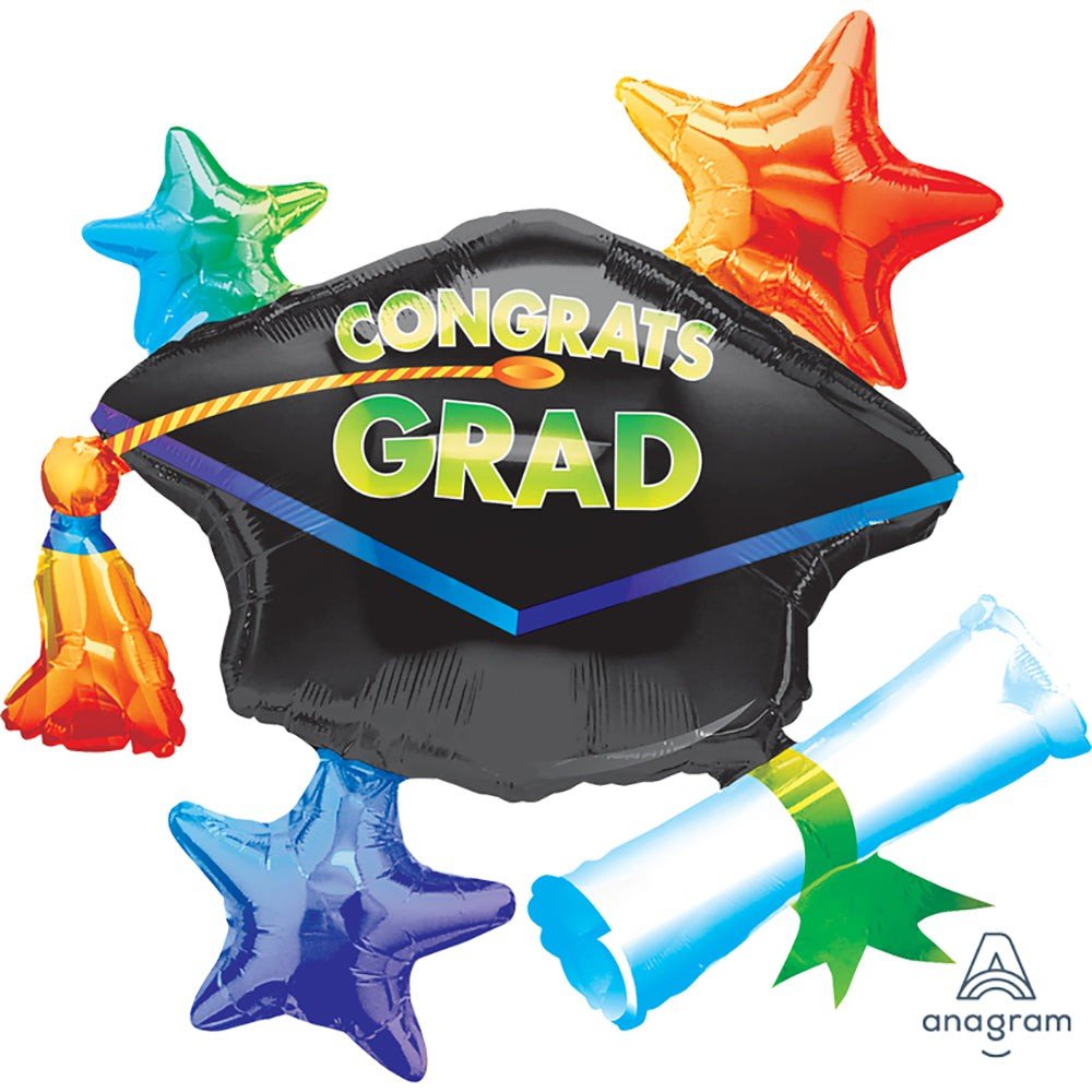 31 inch CONGRATS GRAD CAP WITH STARS