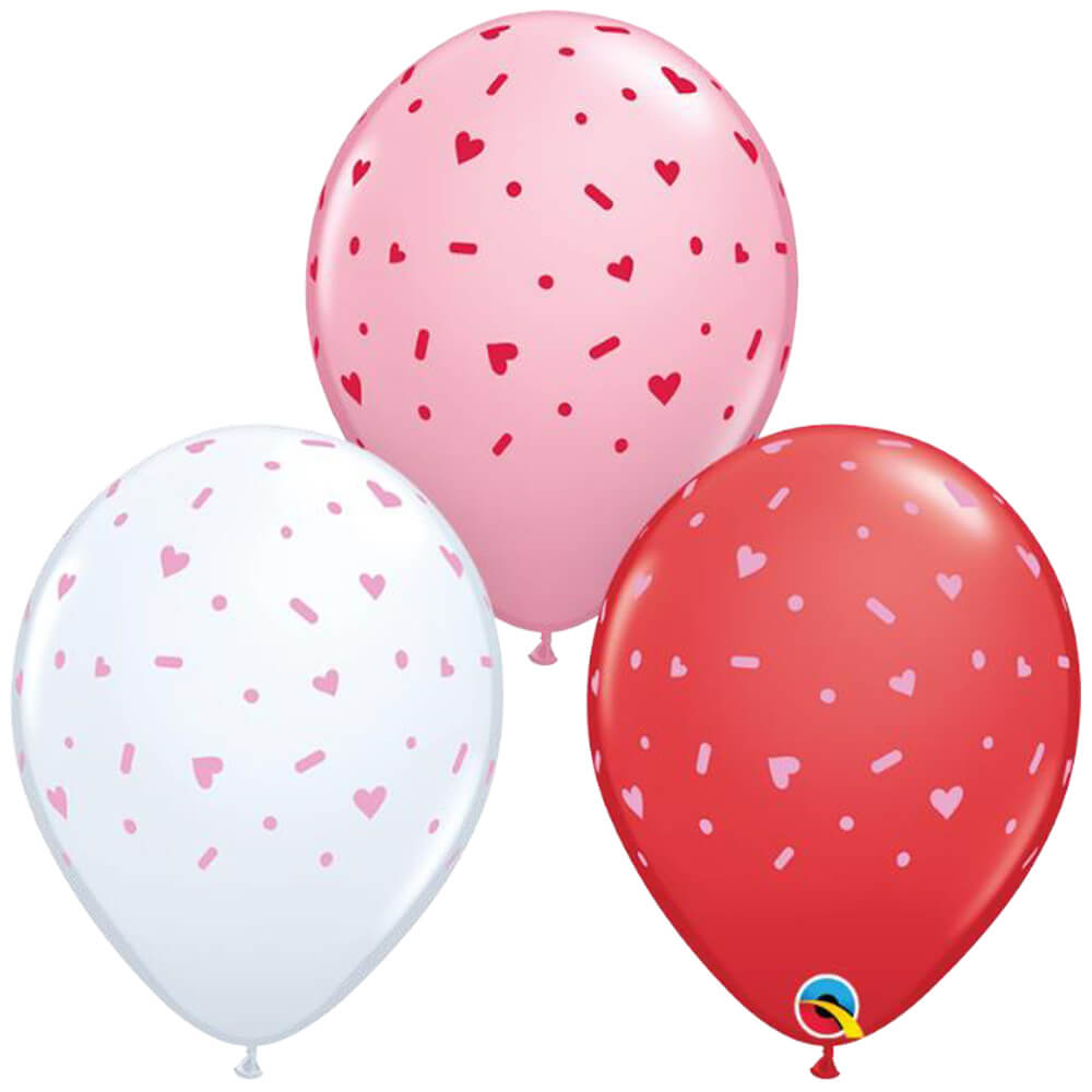 11-Inch Qualatex Hearts & Sprinkles Latex Balloons