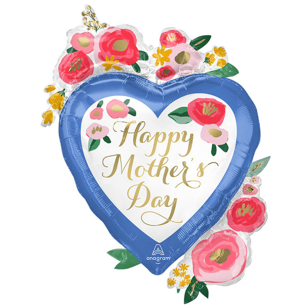 34 inch HAPPY MOTHER'S DAY PAINTED FLORALS HEART - LA Balloons