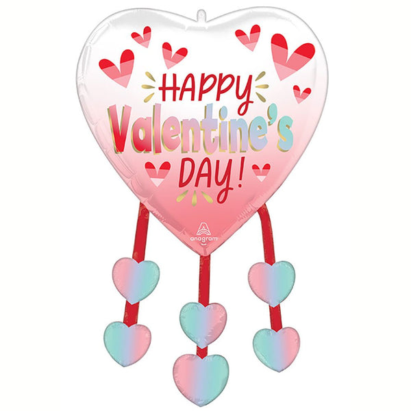 34 inch HAPPY VALENTINE'S DAY DIFFUSED OMBRE HEART DANGLERS - LA Balloons