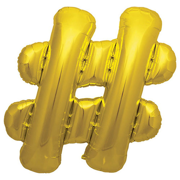 34 inch HASHTAG - GOLD - LA Balloons