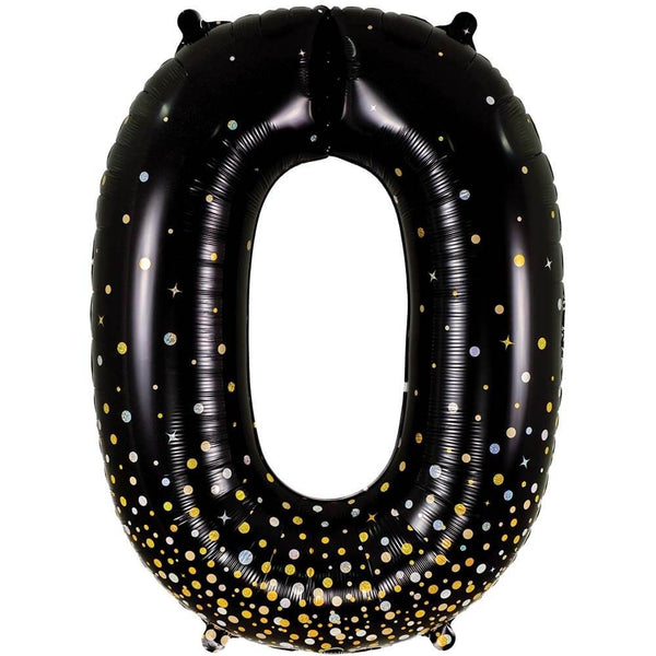 34 inch NUMBER 0 - OAKTREE - SPARKLING FIZZ HOLOGRAPHIC BLACK - LA Balloons