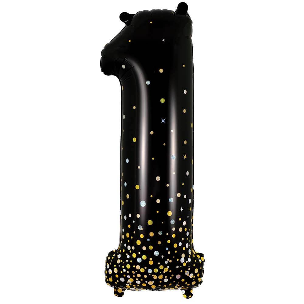 34 inch NUMBER 1 - OAKTREE - SPARKLING FIZZ HOLOGRAPHIC BLACK