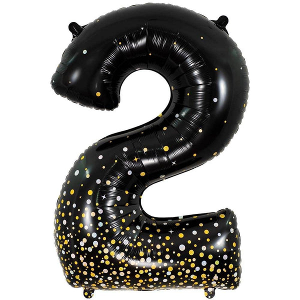 34 inch NUMBER 2 - OAKTREE - SPARKLING FIZZ HOLOGRAPHIC BLACK - LA Balloons