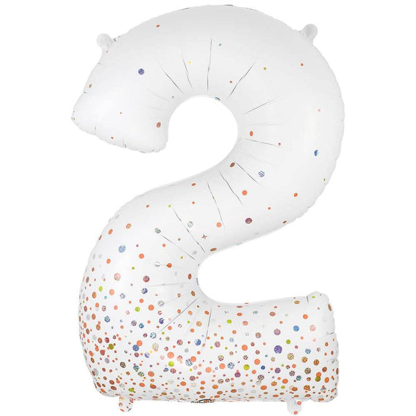34 inch NUMBER 2 - OAKTREE - SPARKLING FIZZ HOLOGRAPHIC WHITE - LA Balloons