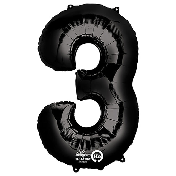 34 inch NUMBER 3 - ANAGRAM - BLACK - LA Balloons