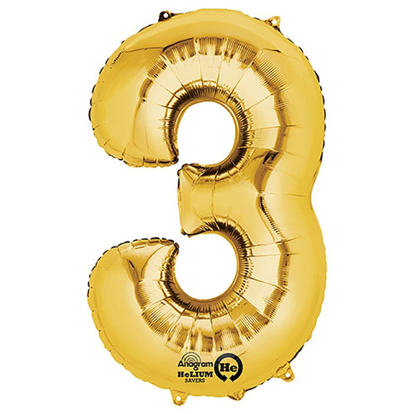 34 inch NUMBER 3 - ANAGRAM - GOLD - LA Balloons