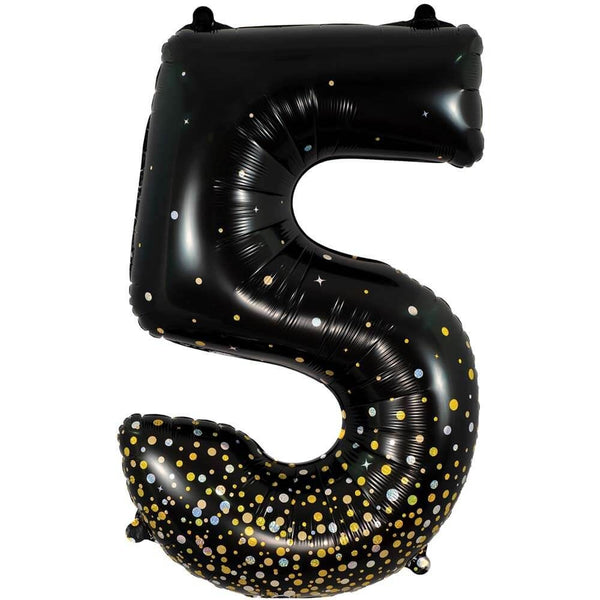 34 inch NUMBER 5 - OAKTREE - SPARKLING FIZZ HOLOGRAPHIC BLACK - LA Balloons
