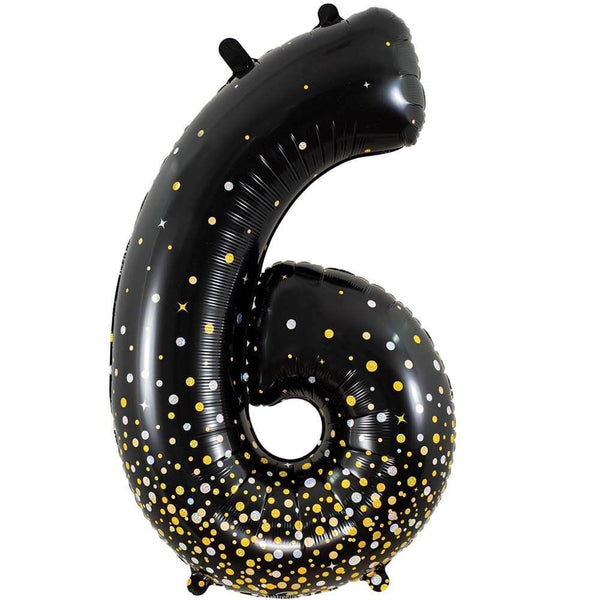 34 inch NUMBER 6 - OAKTREE - SPARKLING FIZZ HOLOGRAPHIC BLACK - LA Balloons