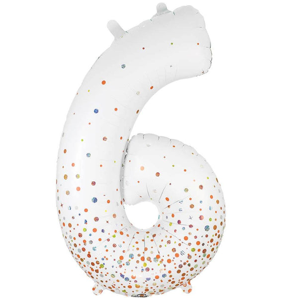34 inch NUMBER 6 - OAKTREE - SPARKLING FIZZ HOLOGRAPHIC WHITE - LA Balloons